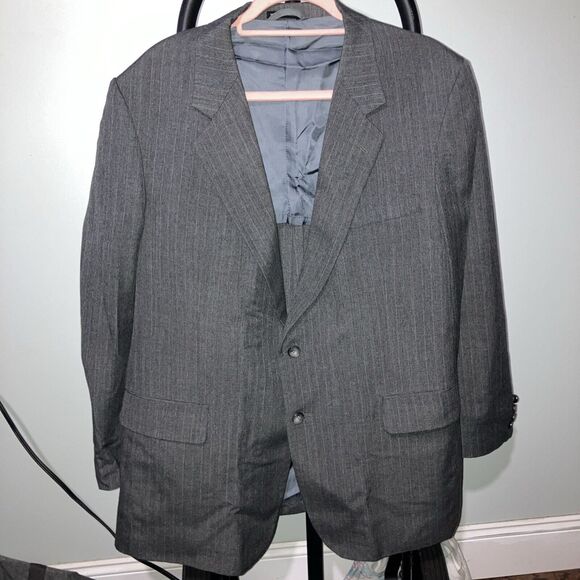 Woodmere‎ Suit Jacket Men's 44R, Charcoal Gray Wool Blazer, Striped Sports Coat - Picture 1 of 16